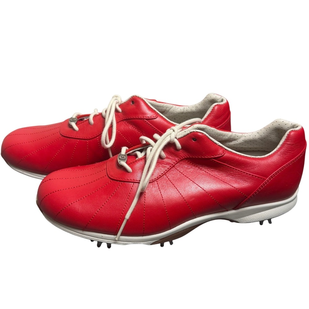 FOOTJOY MyJoy Red Leather Spiked Golf Shoes‎ Size 9.5 - Picture 5 of 8
